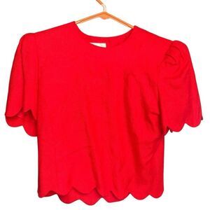 Richard Warren vintage Scoop Neck Red scalloped hem button down back Blazer 4 #7